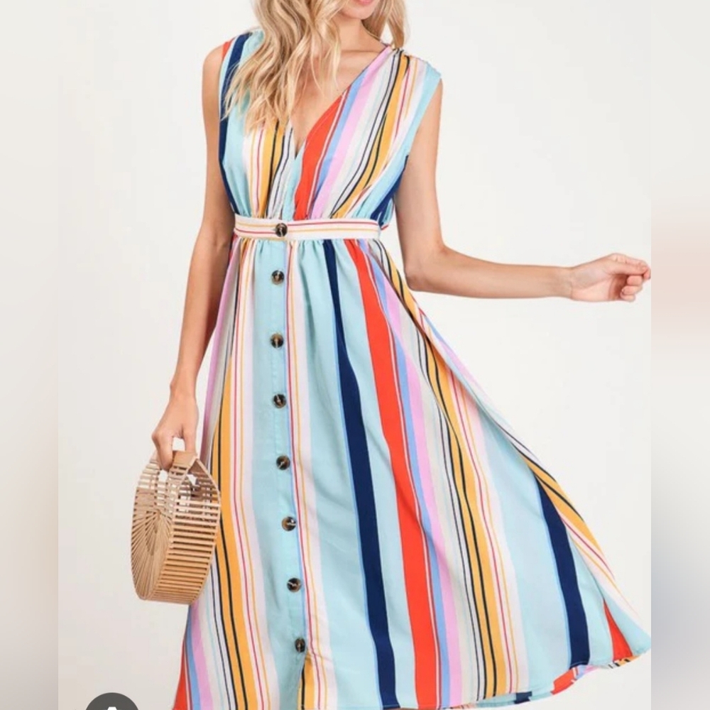 BiBi Striped Sleeveless V-Neck Sundress Medium NWOT